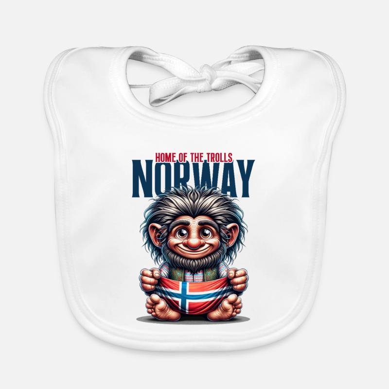 Norwegischer Troll mit Flagge - Baby Bio-Lätzchen - Weiß