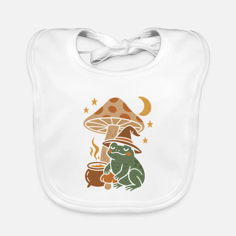 Fairytale magic toad with mushroom &amp; moon Organic Baby Bibs