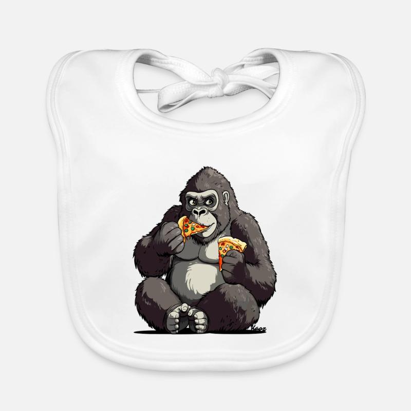 Gorilla Enjoying Pizza Illustration Organic Baby Bibs