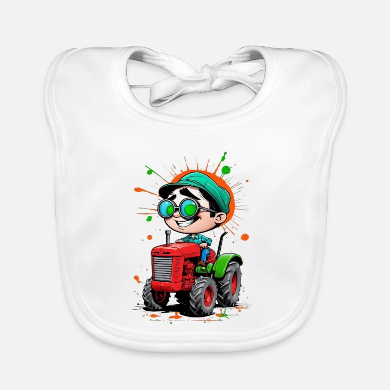 Playful boy with glasses on tractor Organic Baby Bibs