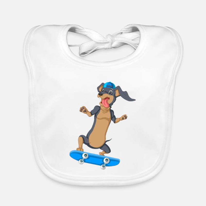 Dachshund Skateboarding Tee Organic Baby Bibs
