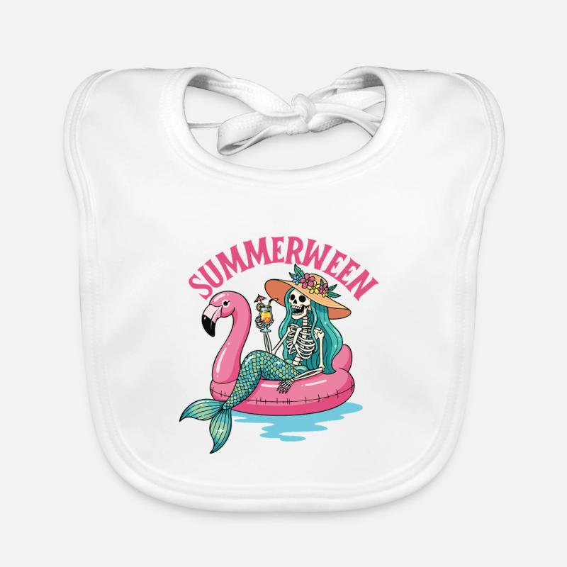 Summerween Mermaid Skeleton Spooky Costume Organic Baby Bibs