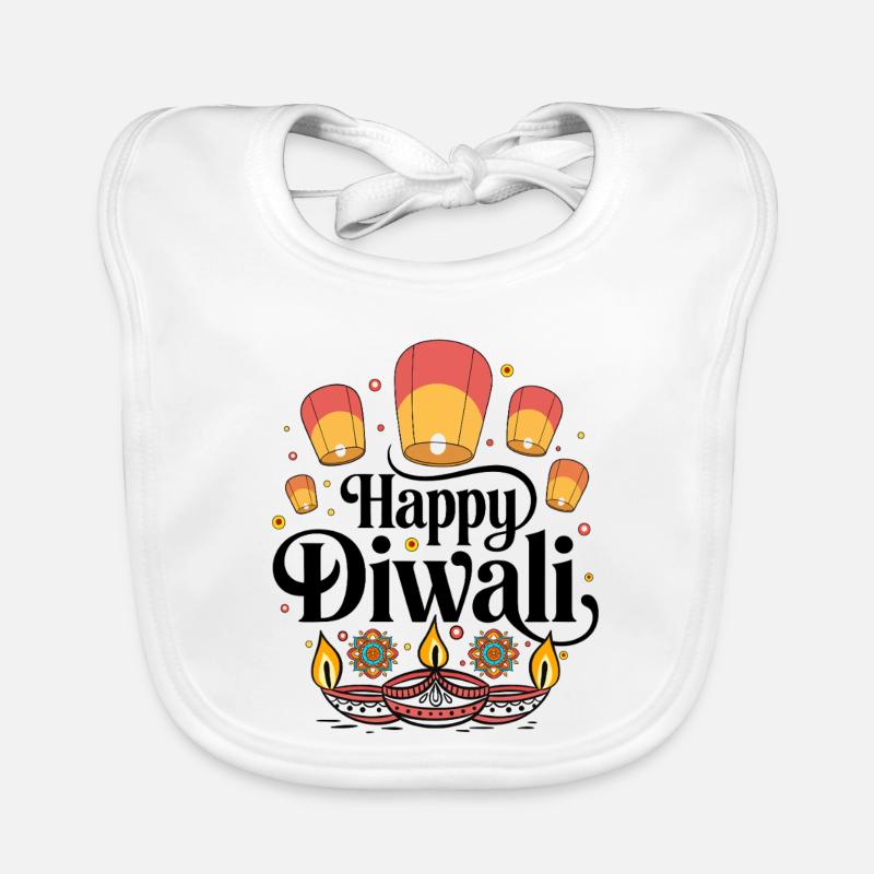 Diwali Lanterns and Diyas Patterns Organic Baby Bibs