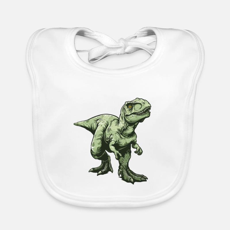 Green Dino T Rex Comic Style Organic Baby Bibs