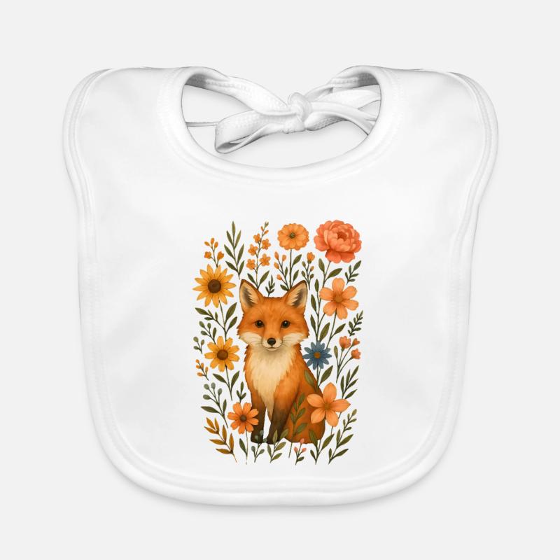 Fuchs mit Blumen Cottagecore Baby Bio-Lätzchen