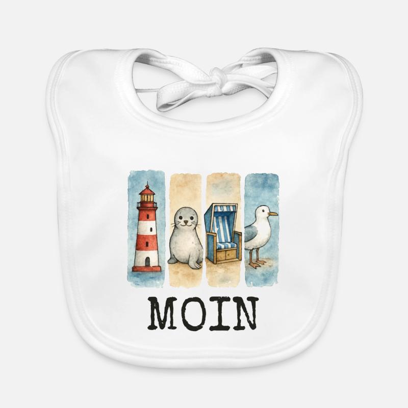 Moin lighthouse seal beach chair seagull coast Organic Baby Bibs