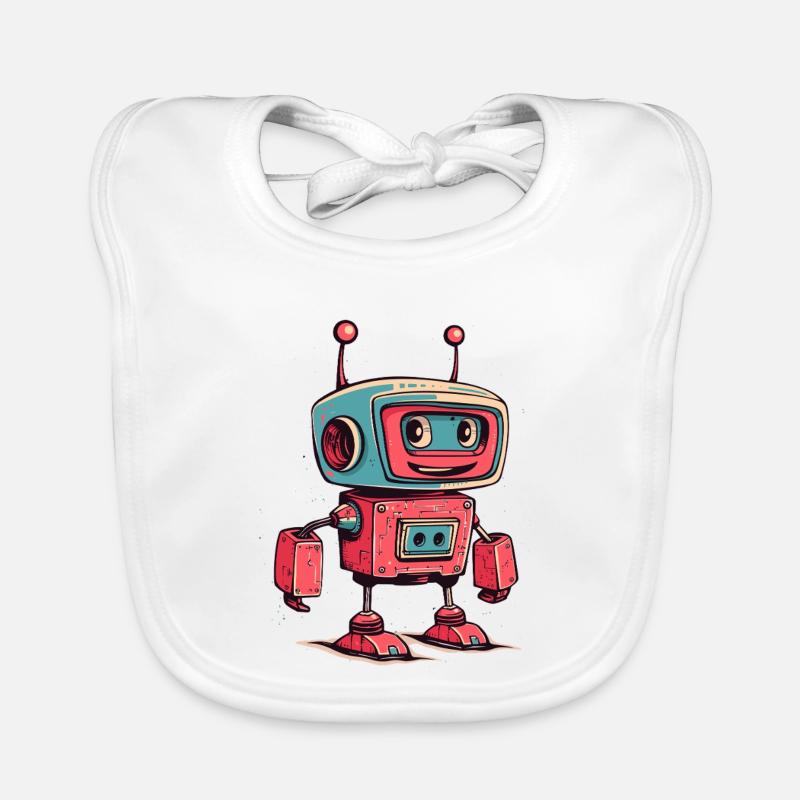 Retro Robot Cartoon Organic Baby Bibs