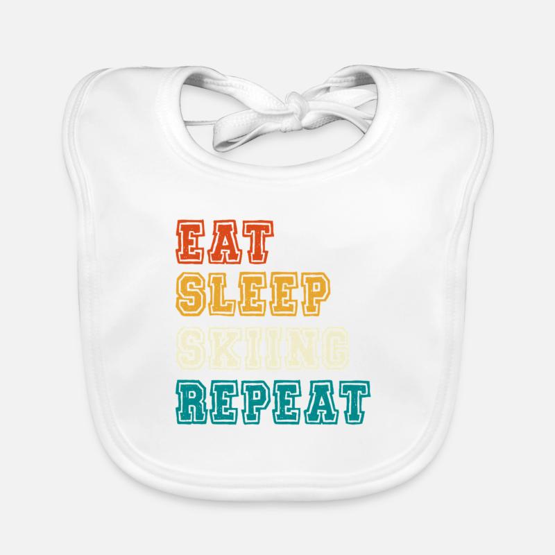 Eat Sleep Repeat Skiing Organic Baby Bibs