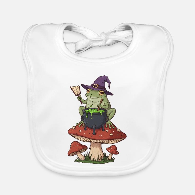 Frog Witch Cauldron Over Mushroom Ring Organic Baby Bibs