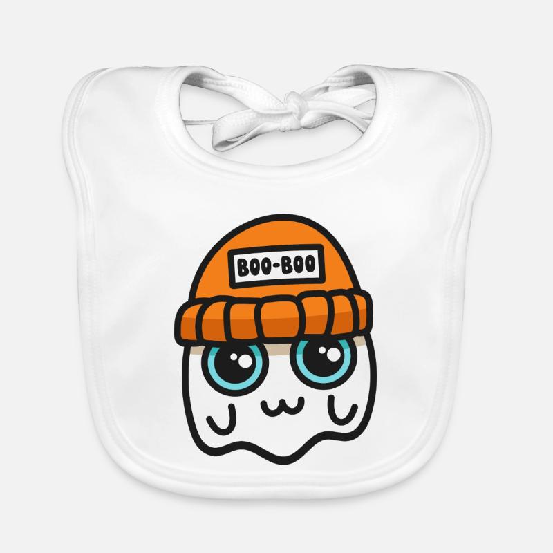 Cute Ghost in an Orange Beanie Organic Baby Bibs