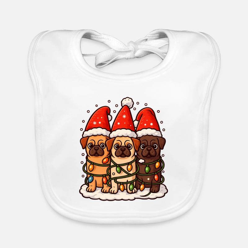 Weihnachts Mops Hunde mit Weihnachtsmütze Möpse  Baby Bio-Lätzchen