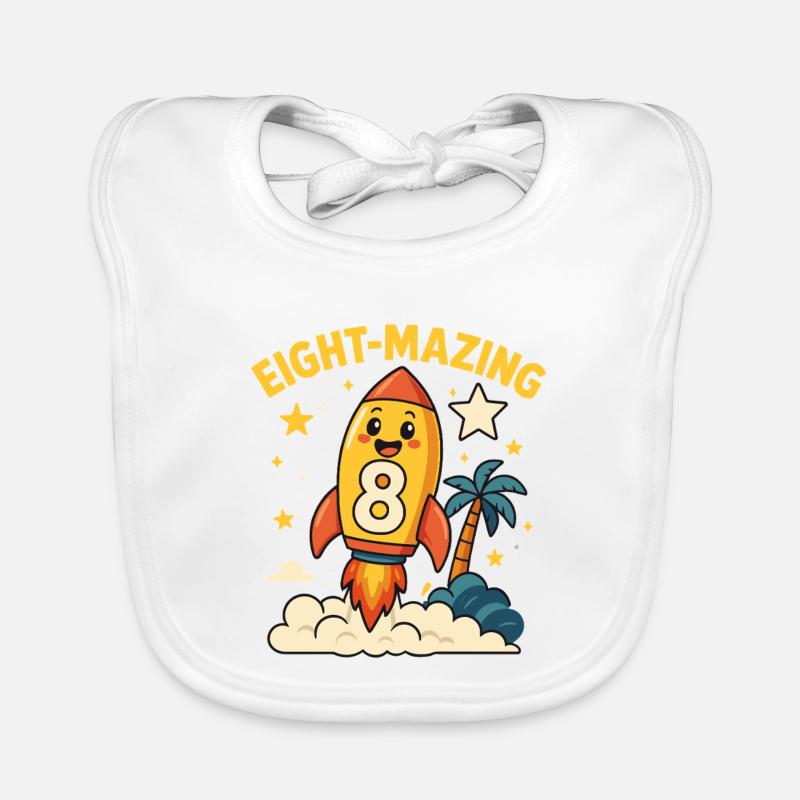 Eight-Mazing Rocket Space Theme Eighth Birthday Organic Baby Bibs