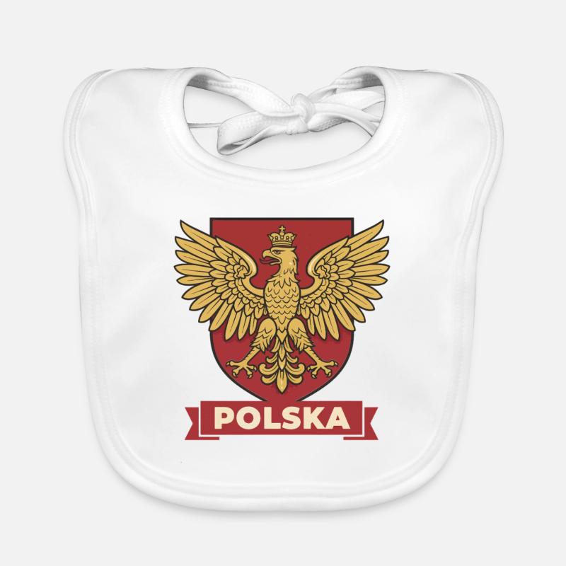 Écusson héraldique de l’aigle royal de Pologne sur bouclier rouge - Bavoir bio Bébé - blanc