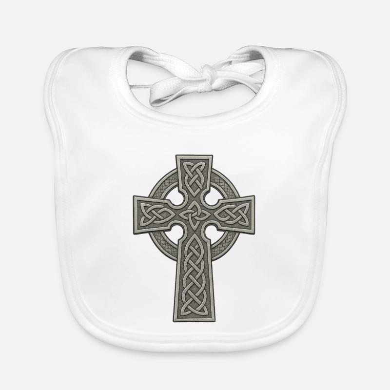 Celtic Cross with Knot Pattern Organic Baby Bibs