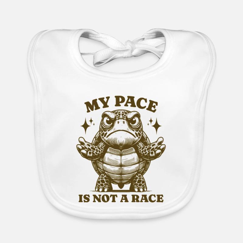 My Pace Is Not A Race Funny Turtle Time Saying Organic Baby Bibs