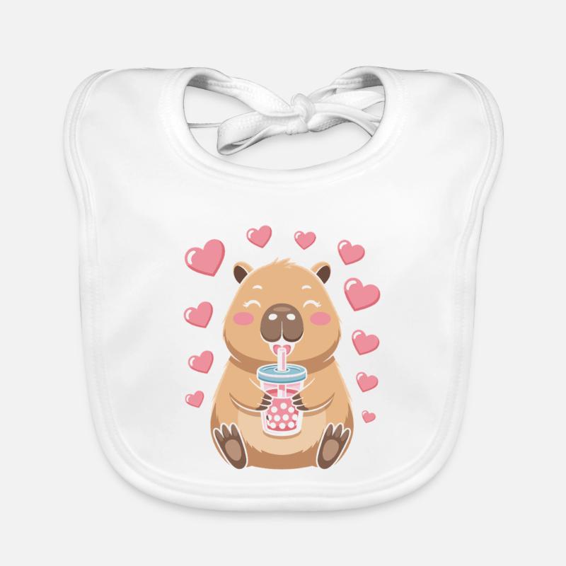 Kawaii Bubble Tee Capybara Boba Tee - Baby Bio-Lätzchen - Weiß