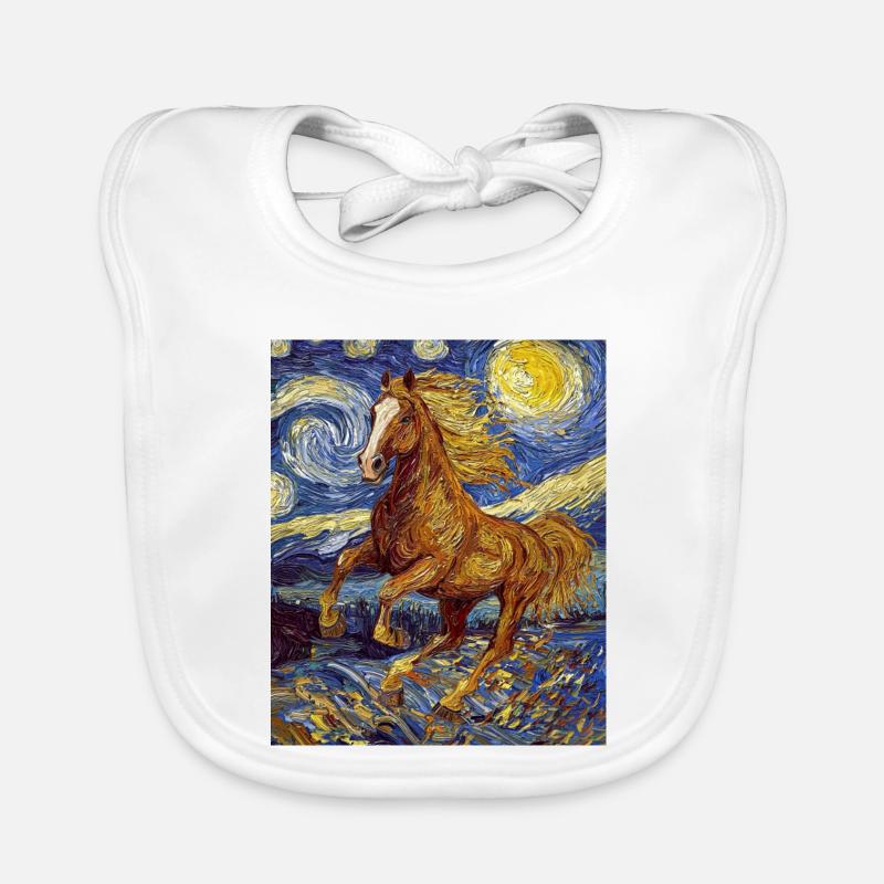 Cheval Chevaux Cavalier Style Van Gogh Nuit étoilée Bavoir bio Bébé