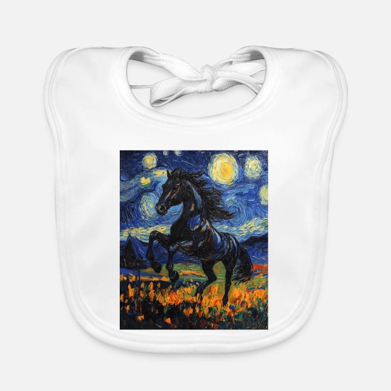 Cheval Chevaux Cavalier Style Van Gogh Nuit étoilée Bavoir bio Bébé