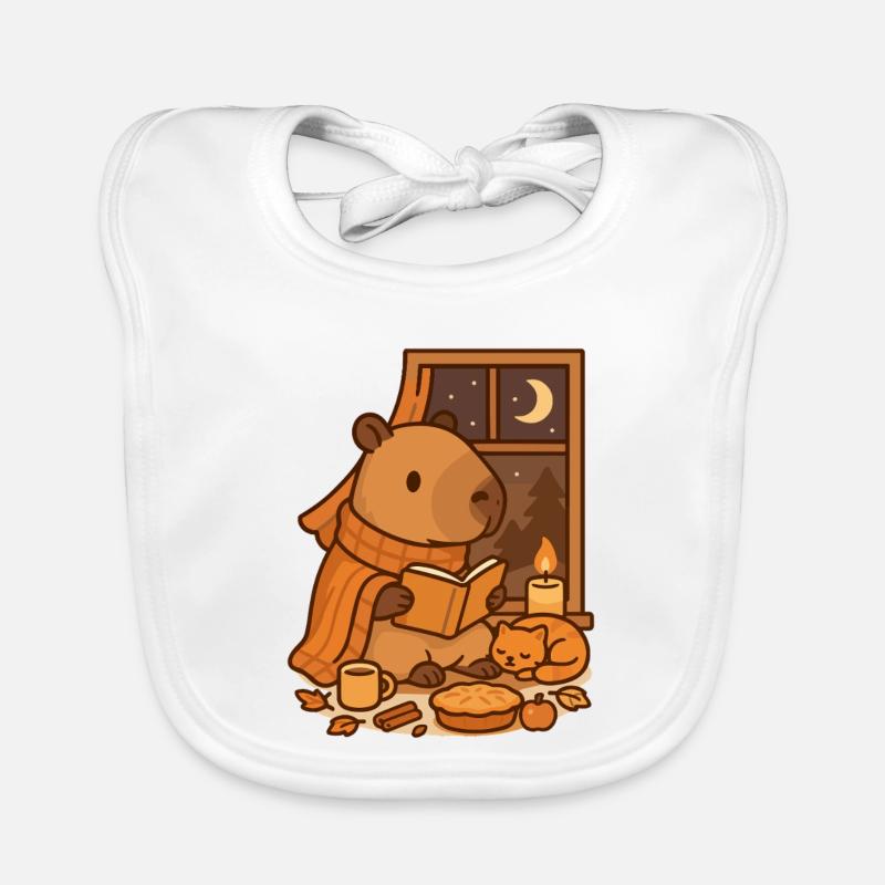 Capybara Reading Nook – Cozy Autumn Evening Organic Baby Bibs