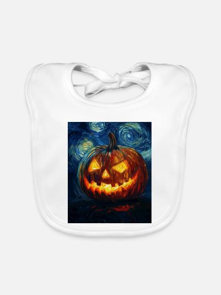 Kürbis Halloween Van Gogh Style Starry Night - Baby Bio-Lätzchen - Weiß - Vorne