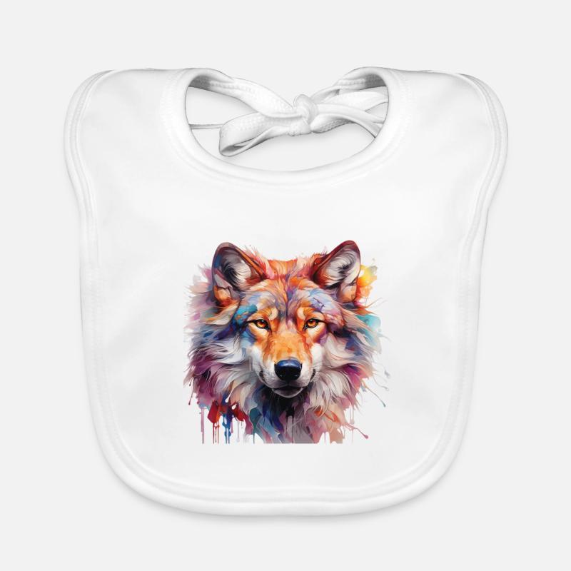 Bunter Wolf – Abstraktes Tierportrait Design Baby Bio-Lätzchen