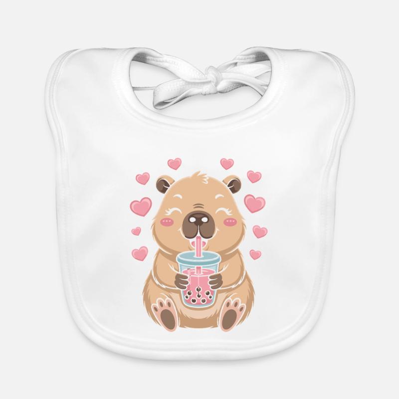 Kawaii Bubble Tee Capybara Boba Tee - Baby Bio-Lätzchen - Weiß
