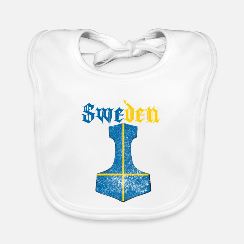 Sweden Flag – Mjölnir Thorhammer Design Organic Baby Bibs