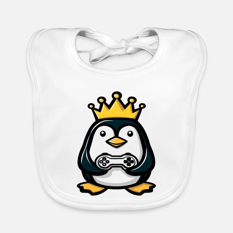 Pinguin mit gaming controller und Krone Baby Bio-Lätzchen