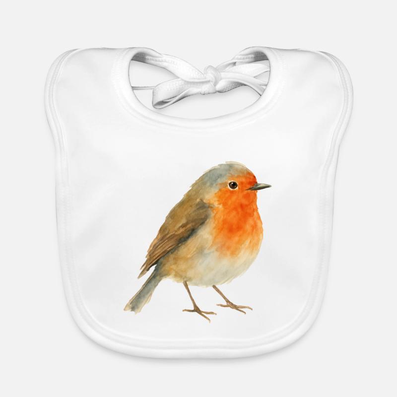 Robin aquarelle - Bavoir bio Bébé - blanc