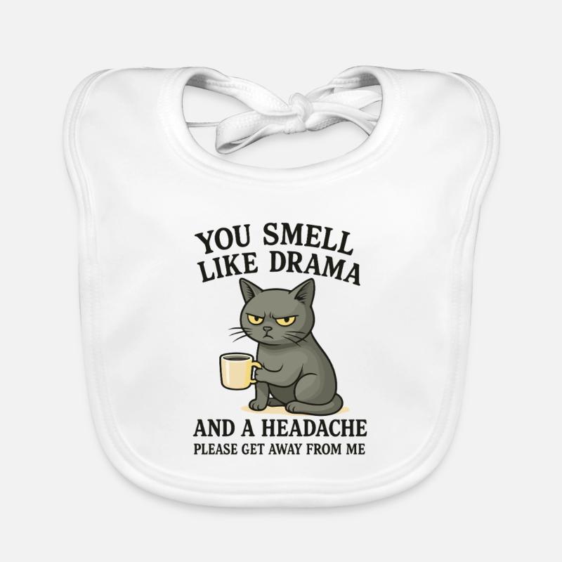 Grim Cat with Coffee Saying Organic Baby Bibs