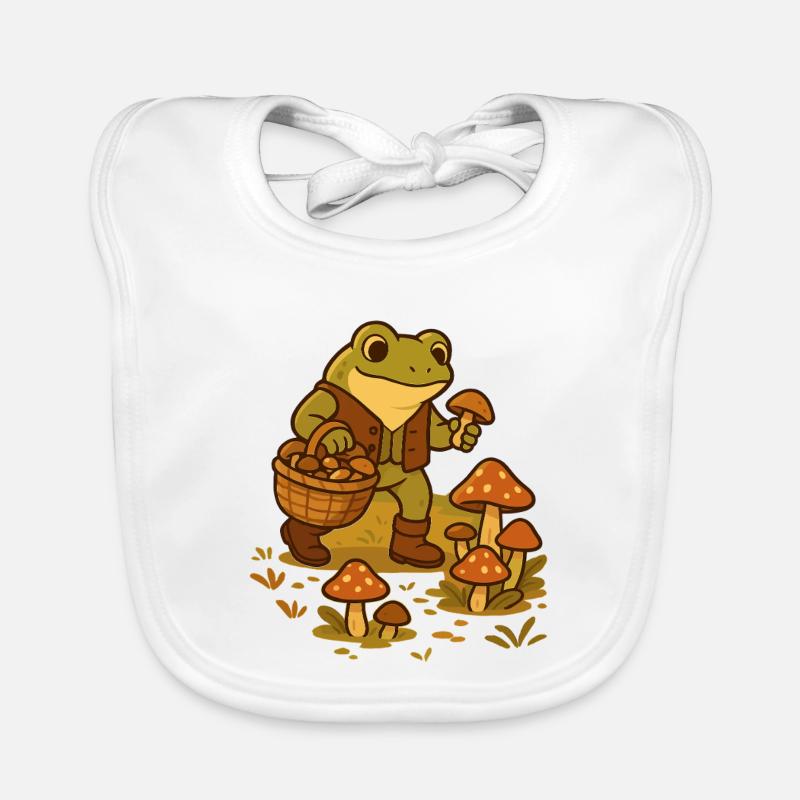 Frosch mit Pilzkorb – Mushroom Picker Frog - Baby Bio-Lätzchen - Weiß
