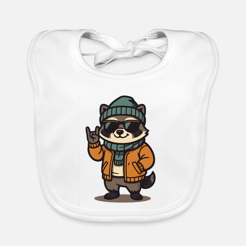Cooler Waschbär im Winterlook Baby Bio-Lätzchen