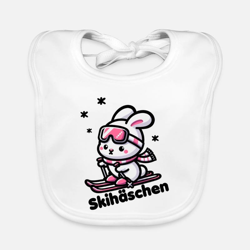 Cute ski bunny with pink ski goggles in the snow Organic Baby Bibs
