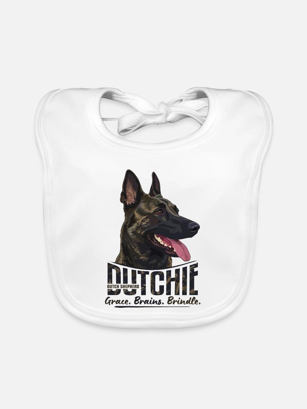 Dutchie - Holländischer Schäferhund - Baby Bio-Lätzchen - Weiß - Vorne