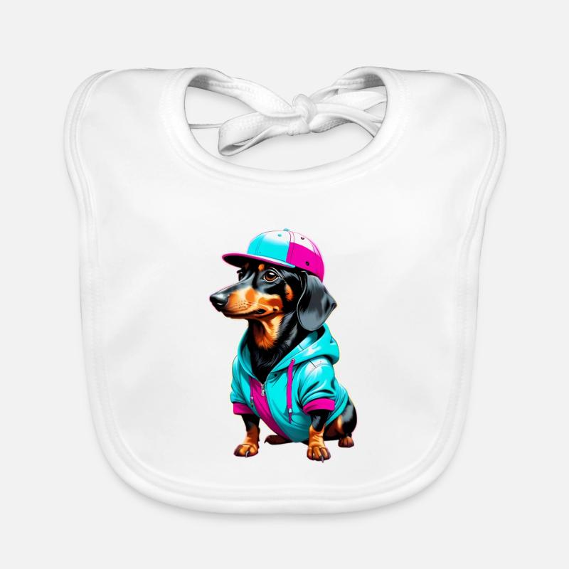 Teckel en sweat à capuche et casquette Bavoir bio Bébé