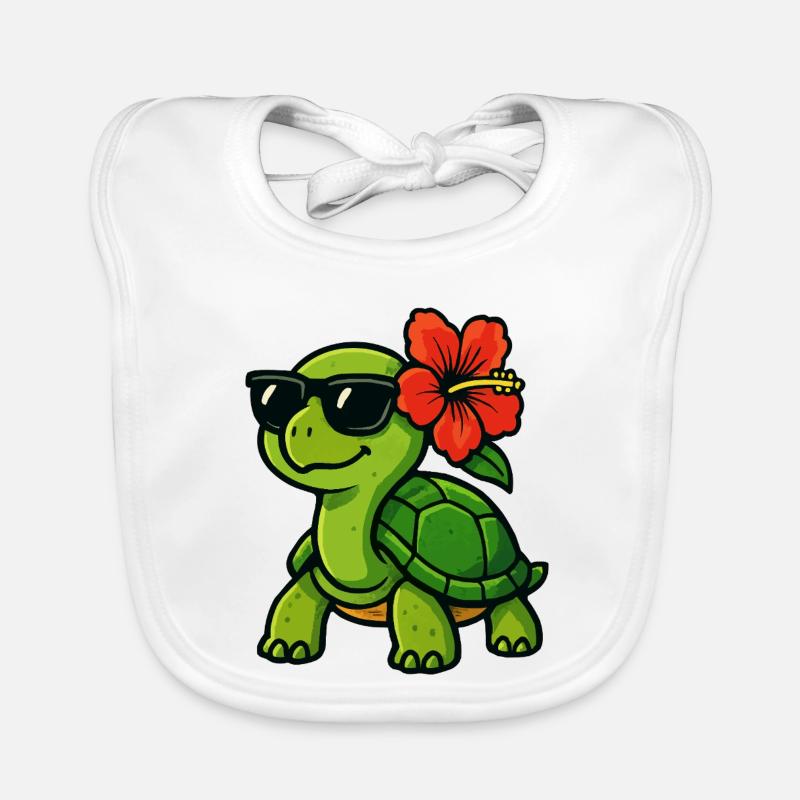 Sun turtle with hibiscus Organic Baby Bibs