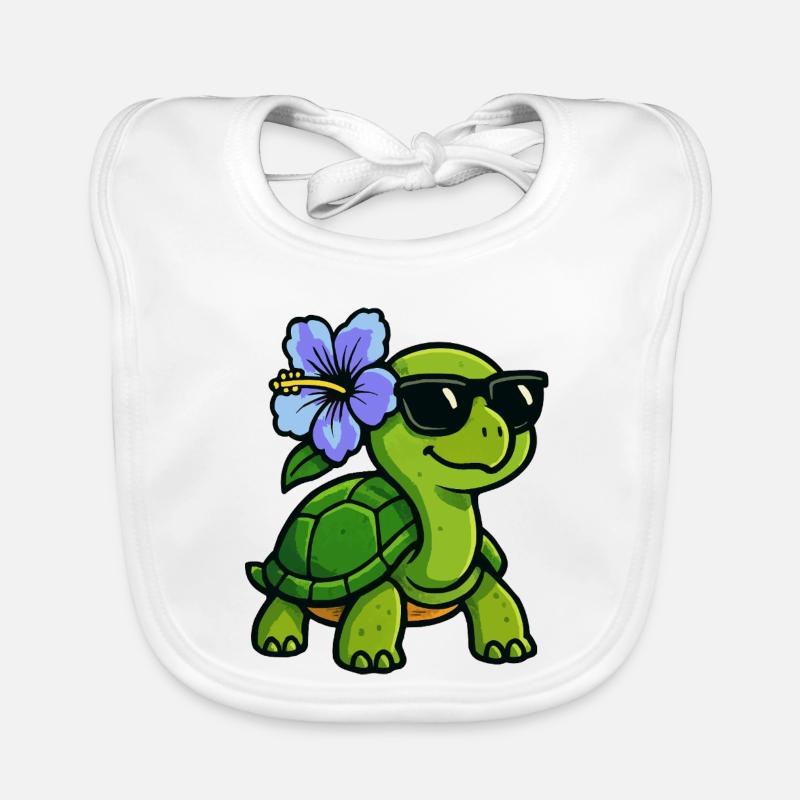 Turtle with Hibiscus Flower Organic Baby Bibs