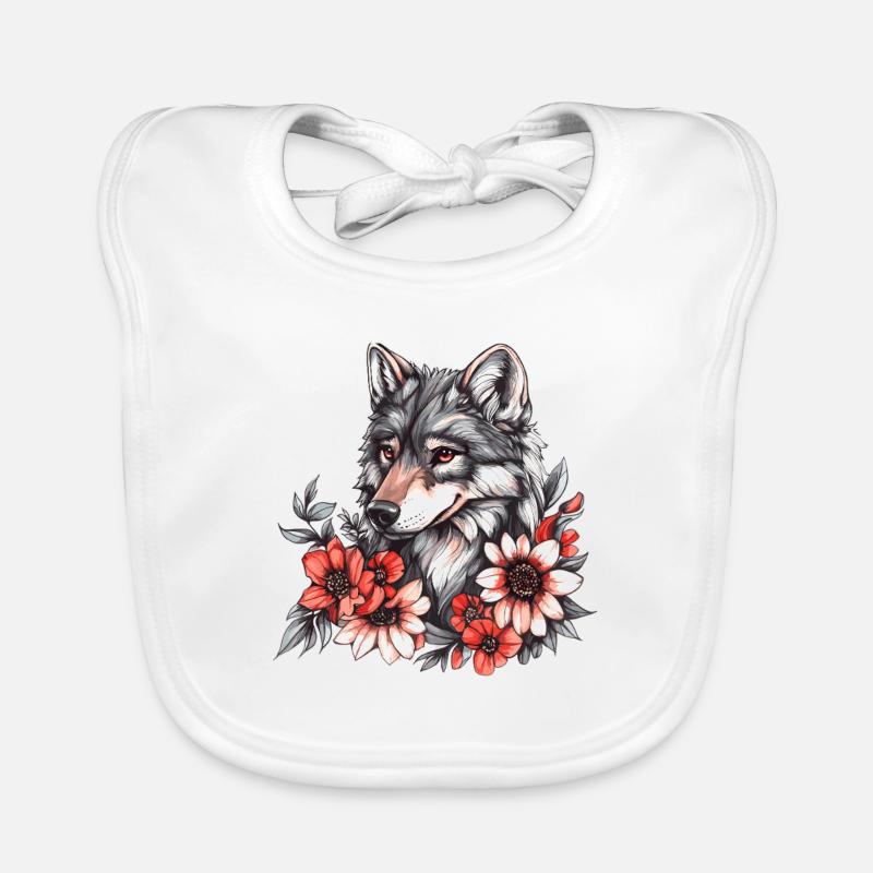 Wolf mit Blütenkranz Baby Bio-Lätzchen
