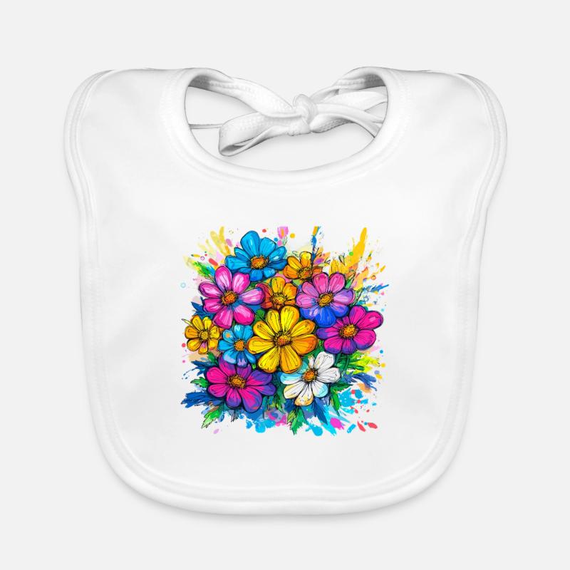 Colored Water Flower Bouquet Organic Baby Bibs