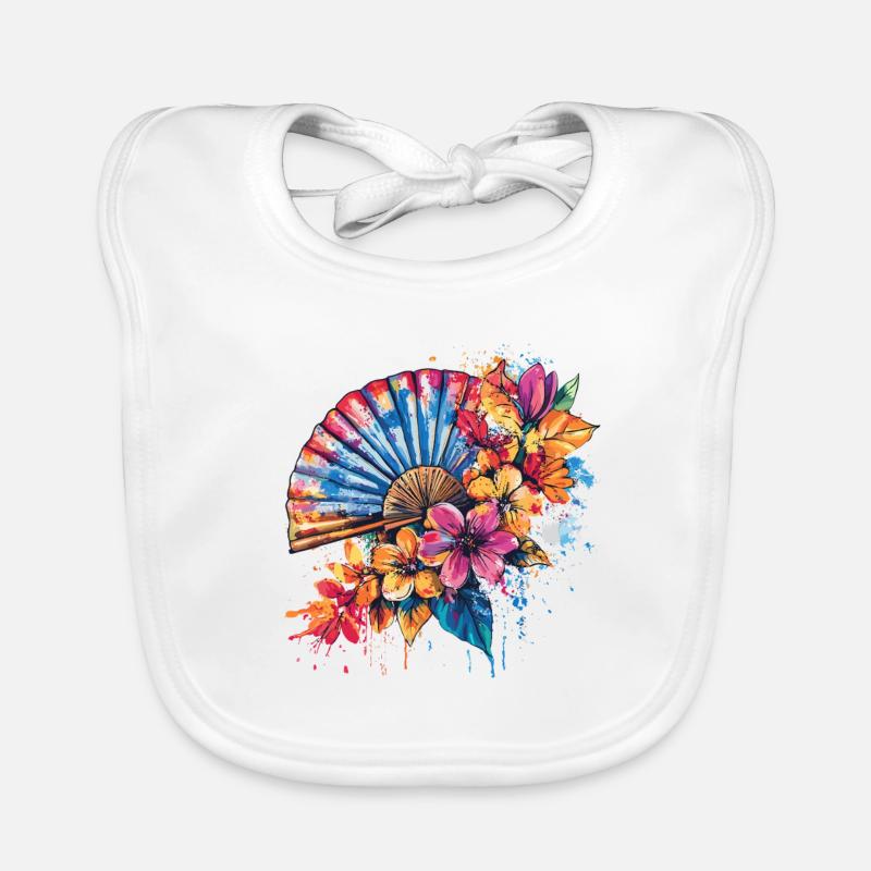Éventail coloré avec des fleurs Bavoir bio Bébé