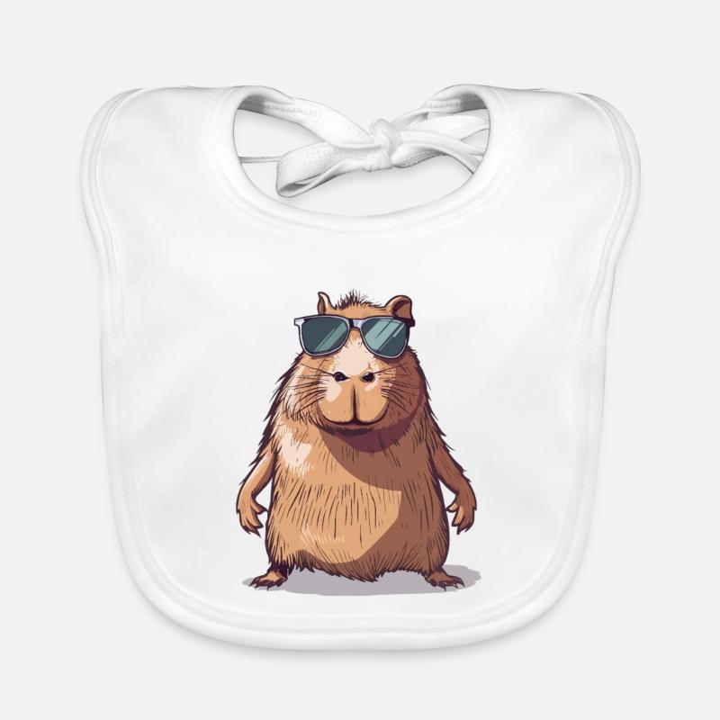 Comic de capybara décontracté avec lunettes de soleil - Bavoir bio Bébé - blanc