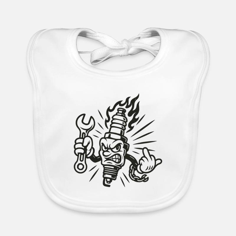 Bad Spark – Cheeky spark plug with screw connections Organic Baby Bibs