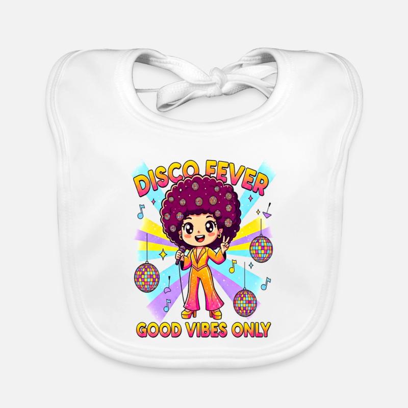 DISCO FEVER Cute Comic 70s - Organic Baby Bibs - white