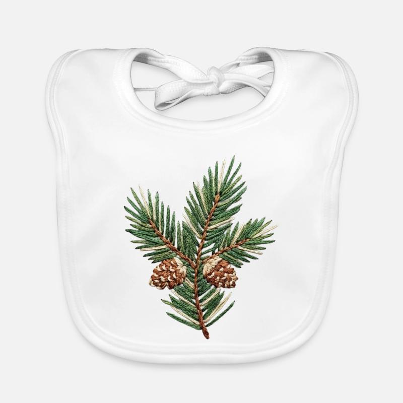 Branche de Noël brodée – vert subtil (imprimé) Bavoir bio Bébé