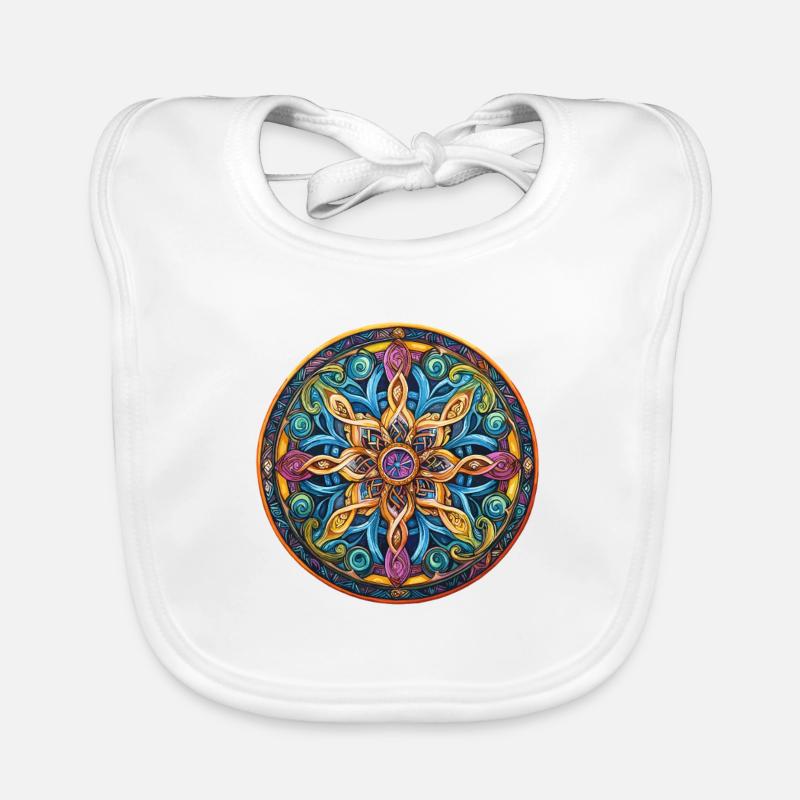 Étoile de Feu de Mandala - Bavoir bio Bébé - blanc