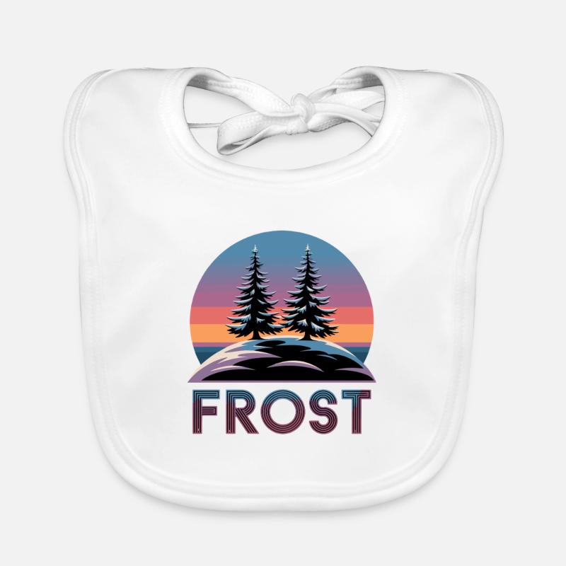 Frost Winter Forest Retro Sunset avec sapins Bavoir bio Bébé