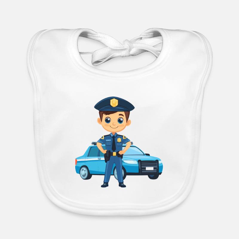 Polizeiheld Cartoon vor Polizeiauto Baby Bio-Lätzchen