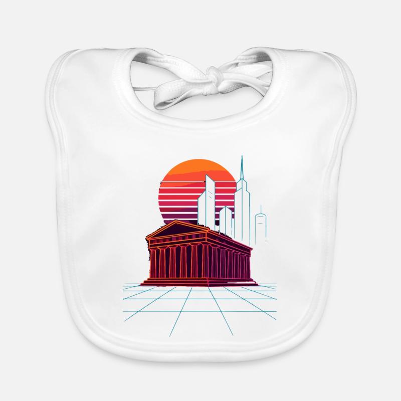 Neon Skyline Meets Ancient Columns - Athens Organic Baby Bibs