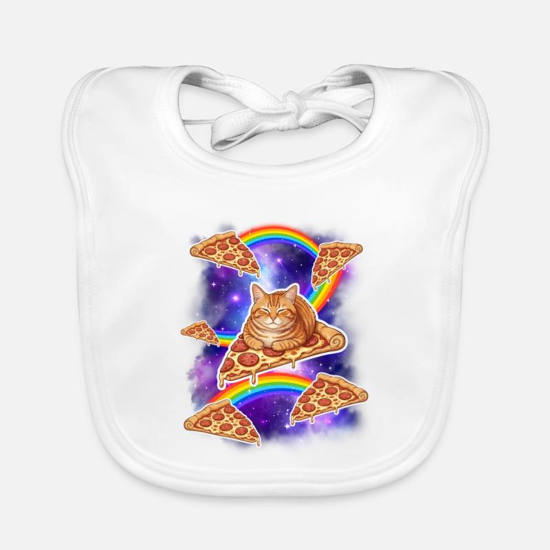 Chat chevauchant une pizza dans l’espace Mème drôle de pizza Bavoir bio Bébé