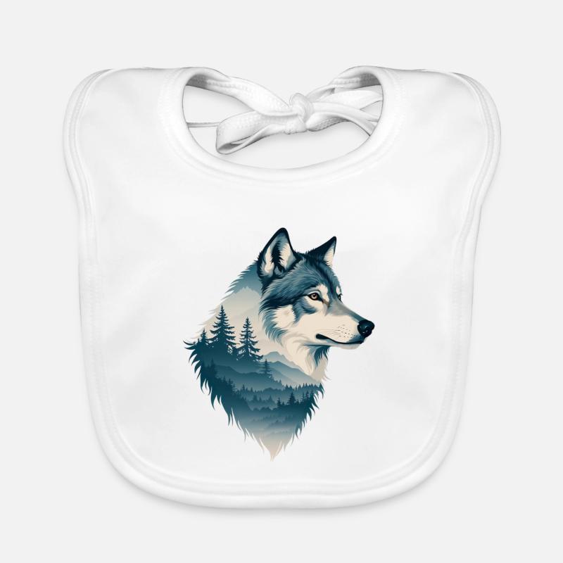 Blue wolf in the forest Organic Baby Bibs